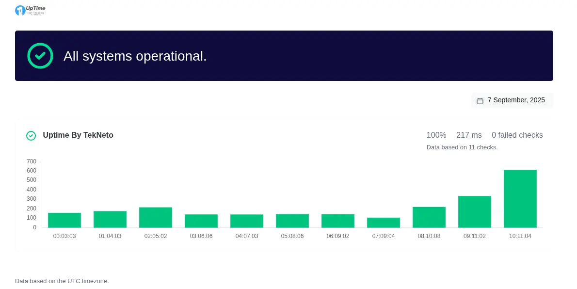Screenshot of the app status page example